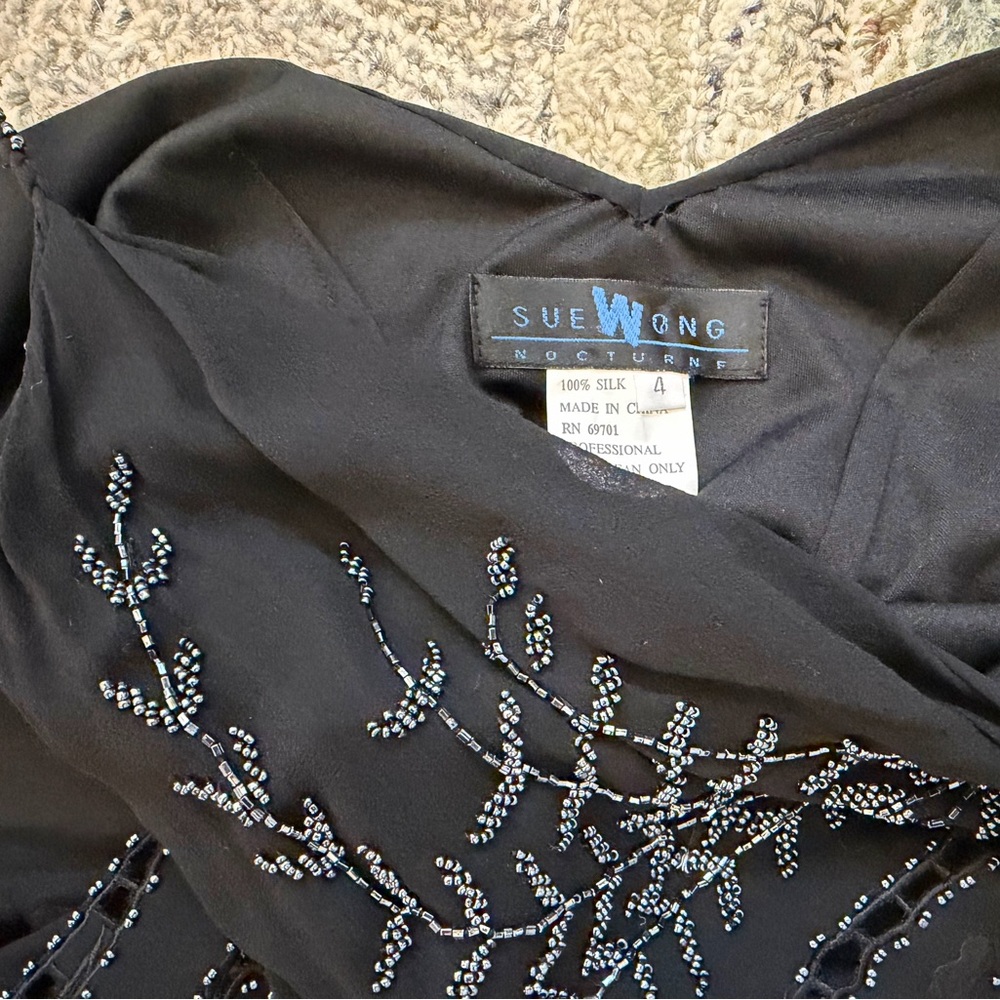 Sue Wong Nocturne 100% Silk Beaded Black Cocktail Dress Black 4 Small XS - Picture 8 of 15